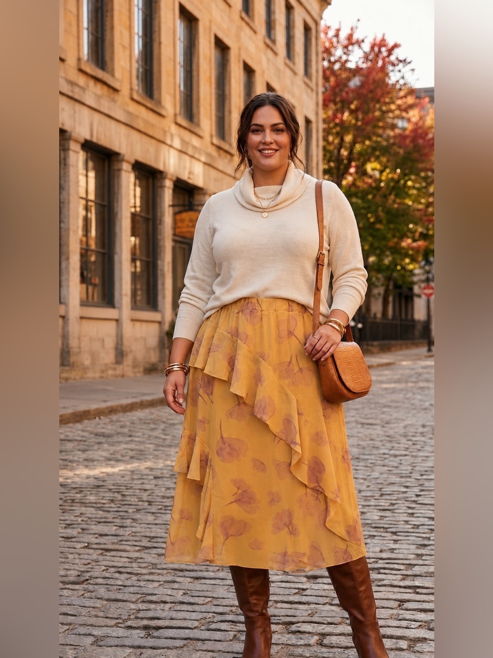 Nicole Miller Yellow Floral Ruffled Maxi Skirt Large